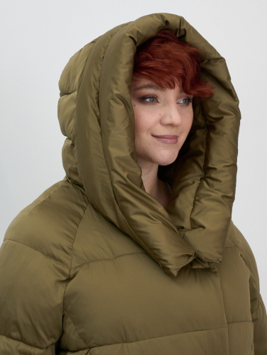 Куртка зимняя женская с капюшоном модная горчичного цвета 7651G