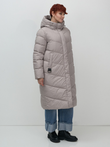 Пальто зимнее утепленное с капюшоном женское серого цвета 7623Sr