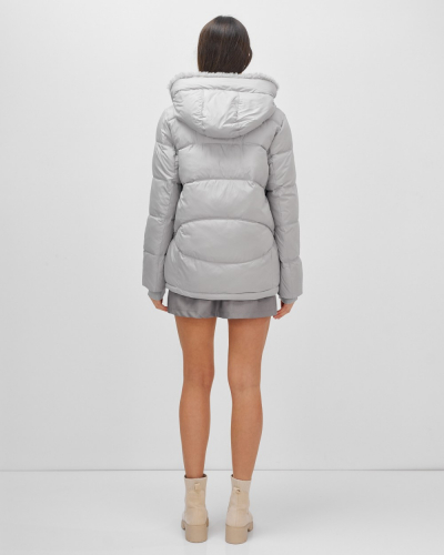 Куртка зимняя женская из овчина стильная и модная серого цвета 7348Sr