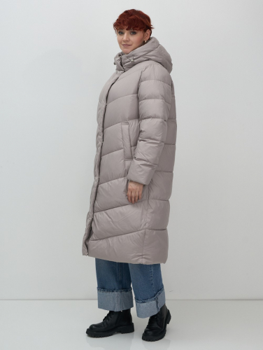 Пальто зимнее утепленное с капюшоном женское серого цвета 7623Sr