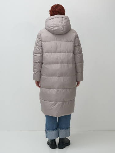 Пальто зимнее утепленное с капюшоном женское серого цвета 7623Sr