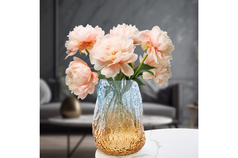 БЫЛО 1227 руб! Ваза 17,5*17,5*25 см бежево - голубая, стекло