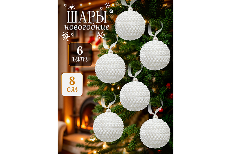 Набор 6 новогодних шаров 8*8 см