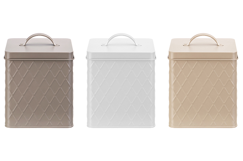 БЫЛО 2109 руб! Набор 3 банок для сыпучих продуктов 2,8 л 14,5*14,5*18,5 см + крышки с ручк., серая, бежевая, белая