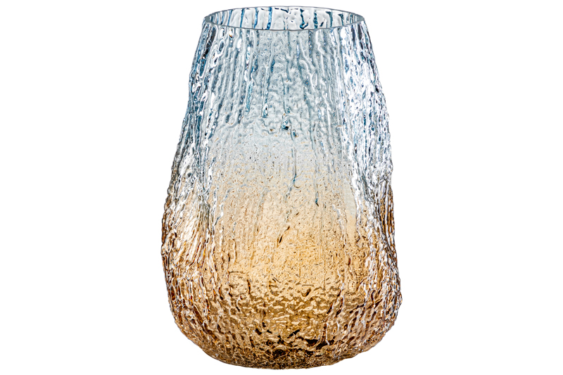БЫЛО 1227 руб! Ваза 17,5*17,5*25 см бежево - голубая, стекло