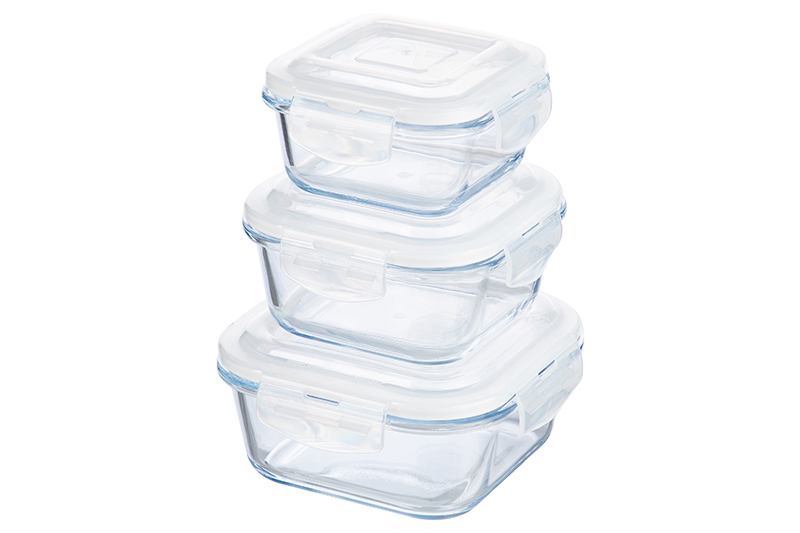 БЫЛО 930 руб! Набор 3 квадратных контейнеров 300 мл, 500 мл, 800 мл с пластик. крышк. с защел., с сил.уплотн