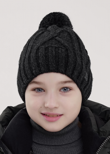 CLE 454366ап флис Шапка детская 454366ап флис чёрный/меланж т.серый