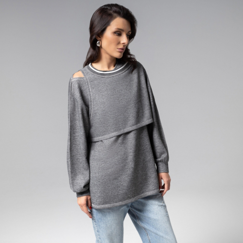 Лонгслив многослойный, Преданная стилю (grey, 2 в 1)
