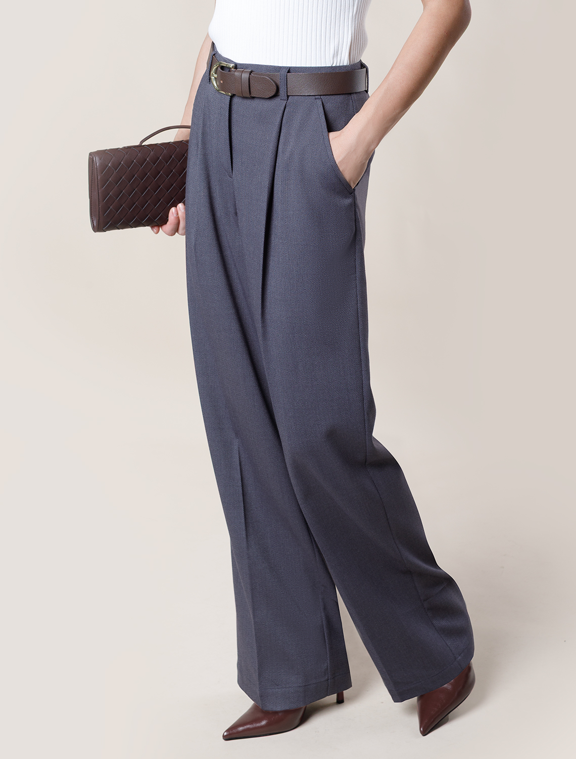 Брюки-палаццо из поливискозы D24.284 серо-синий