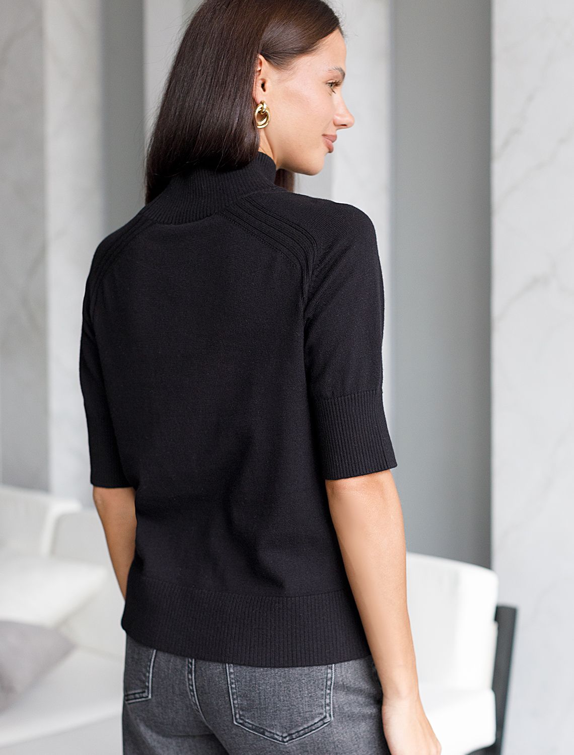 Джемпер тонкой вязки из хлопка с кашемиром D34.200 черный