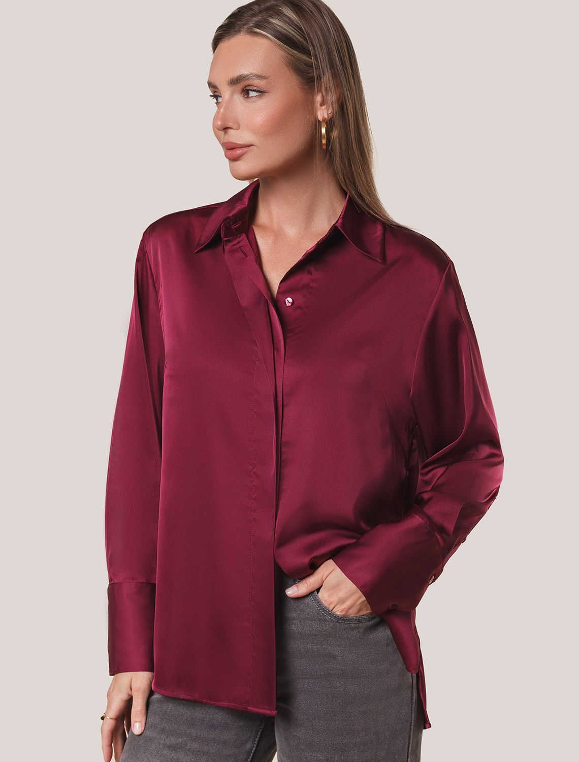 Блузка из сатина с эластаном D29.275 винный