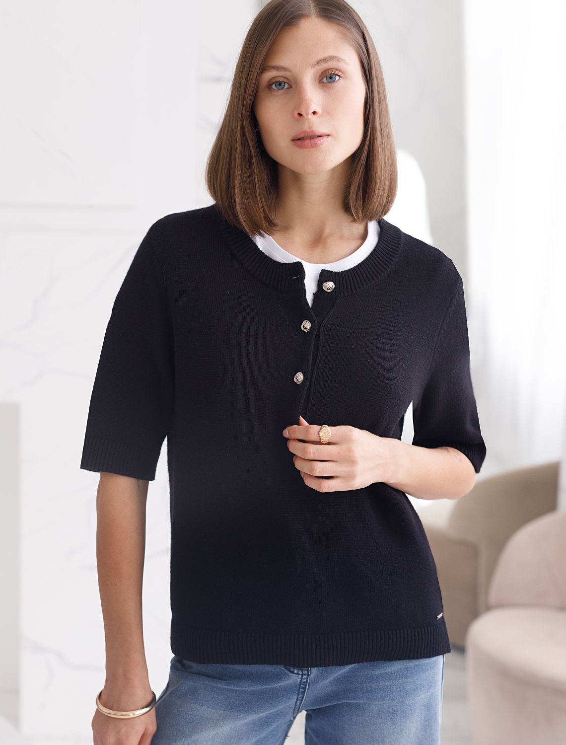 Джемпер тонкой вязки из хлопка с кашемиром D39.348 черный