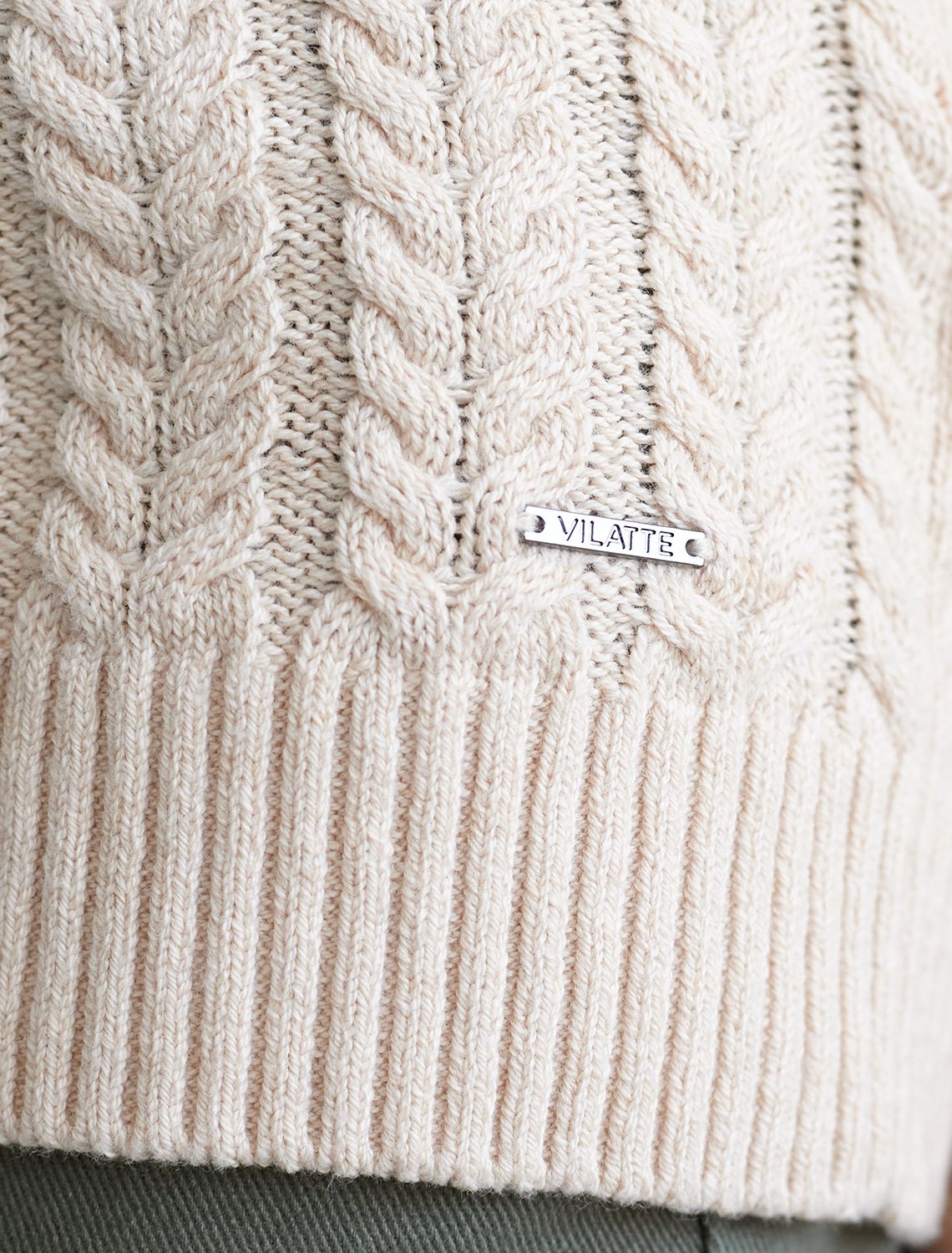 Джемпер фактурной вязки из хлопка с кашемиром D39.349 бежевый меланж