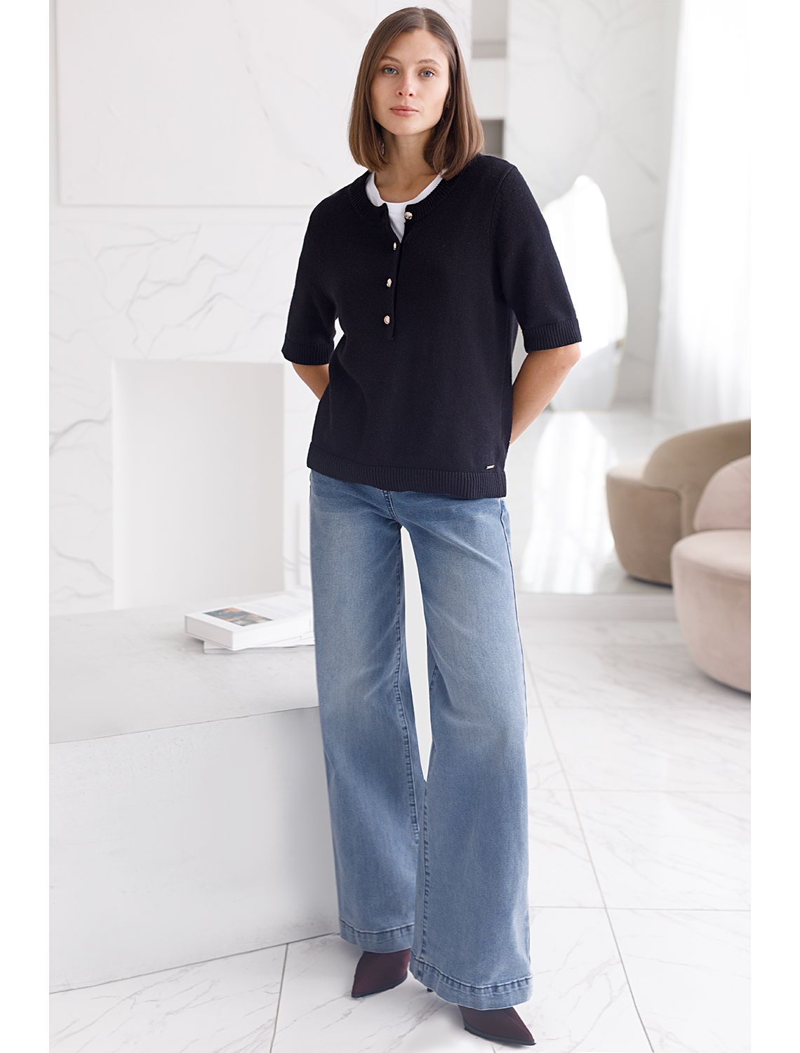 Джемпер тонкой вязки из хлопка с кашемиром D39.348 черный