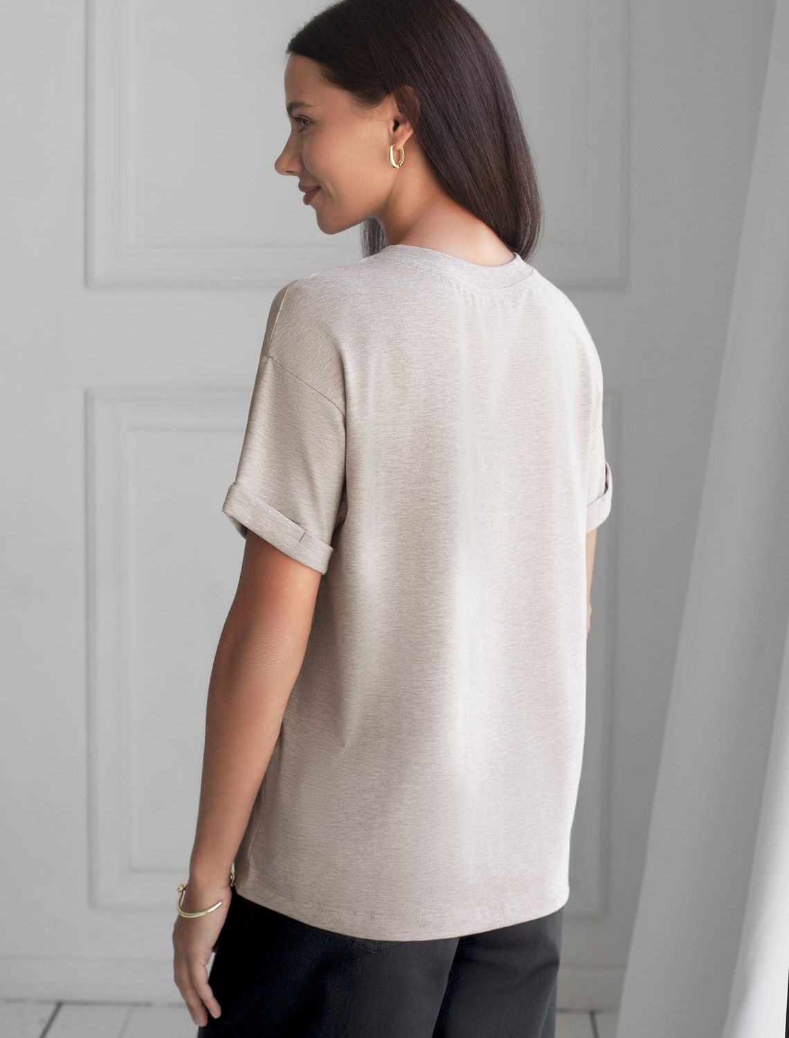 Футболка из премиального хлопка с авторским принтом D49.117 кофейный меланж_create