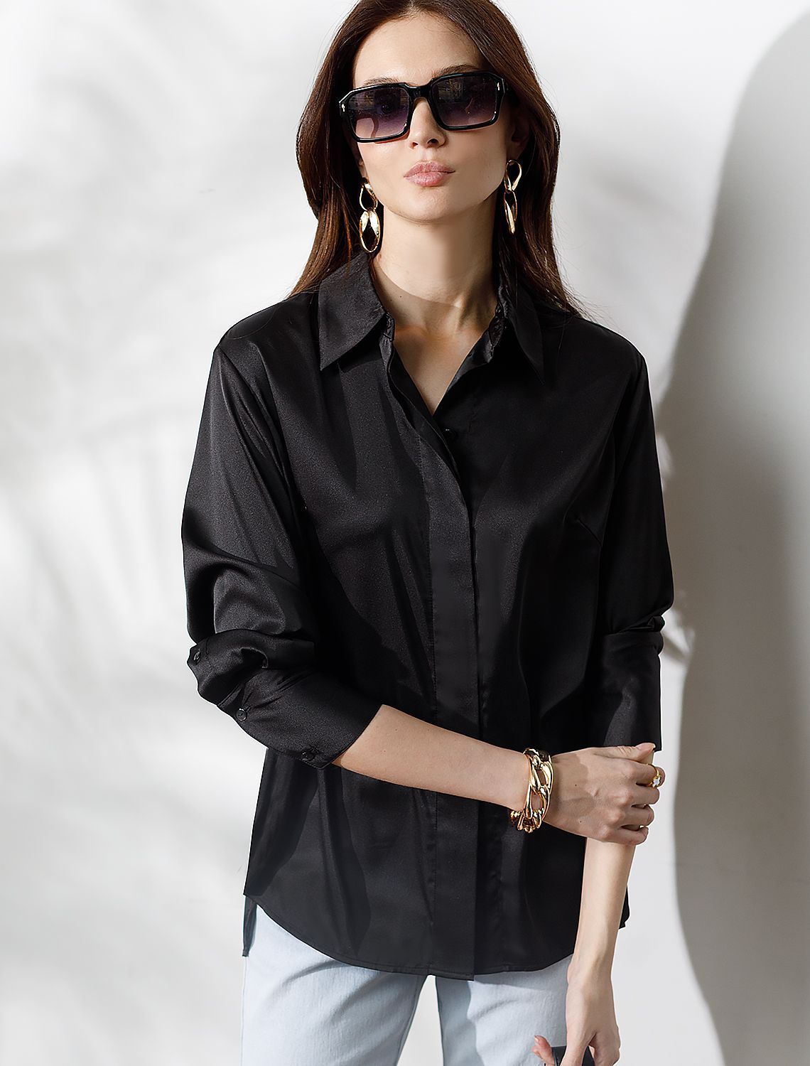 Блузка из сатина с эластаном D29.275 черный