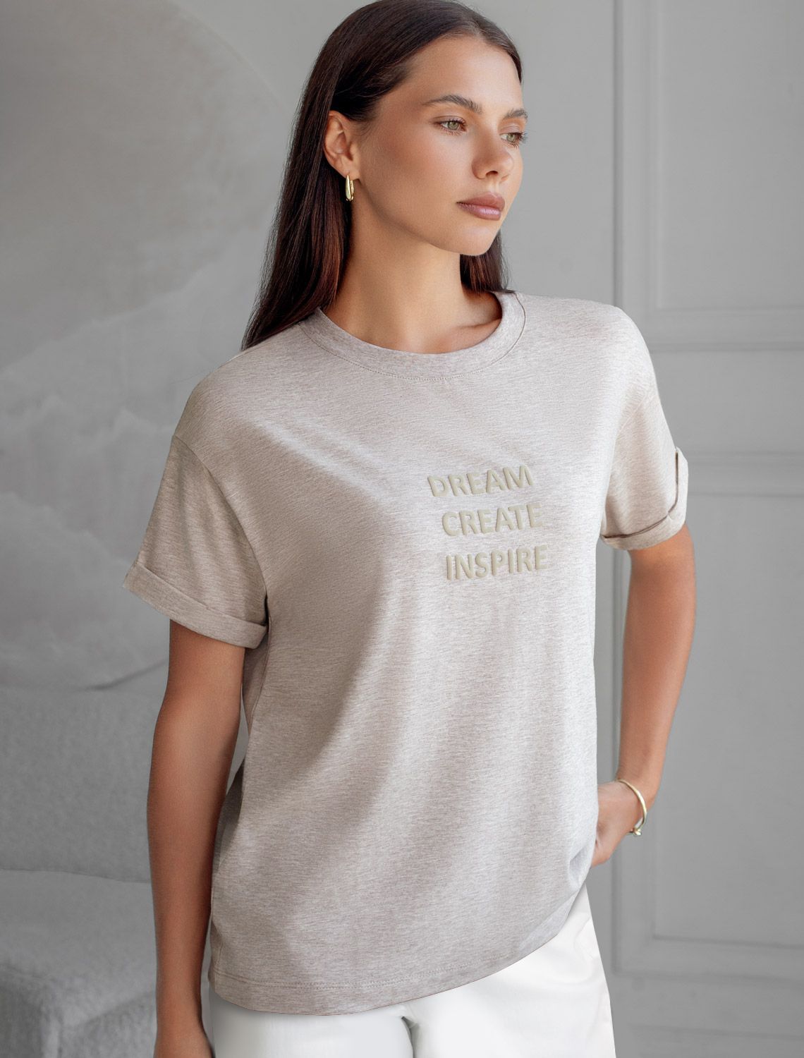 Футболка из премиального хлопка с авторским принтом D49.117 кофейный меланж_create