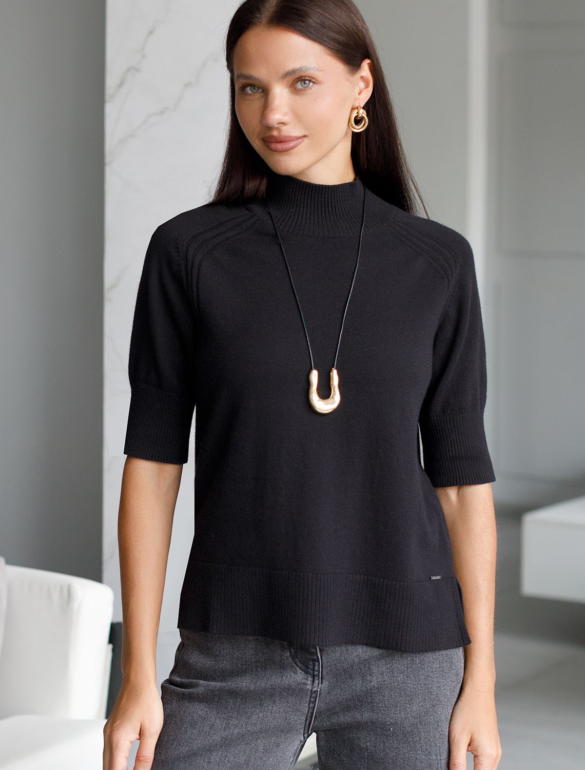 Джемпер тонкой вязки из хлопка с кашемиром D34.200 черный