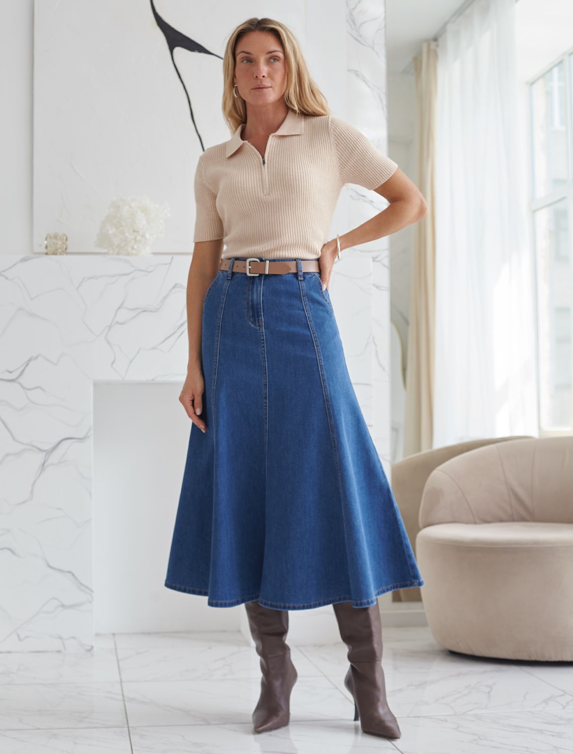 Джемпер-поло с застежкой на молнии из хлопка с кашемиром D39.351 бежевый меланж