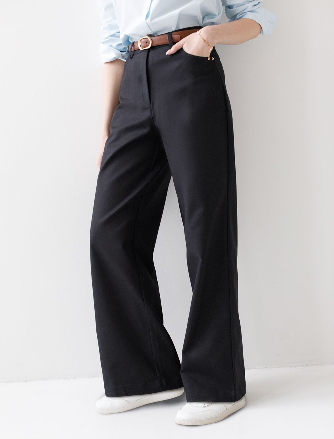 Брюки-трубы из плотной эластичной ткани из хлопка с нейлоном D24.291 черный