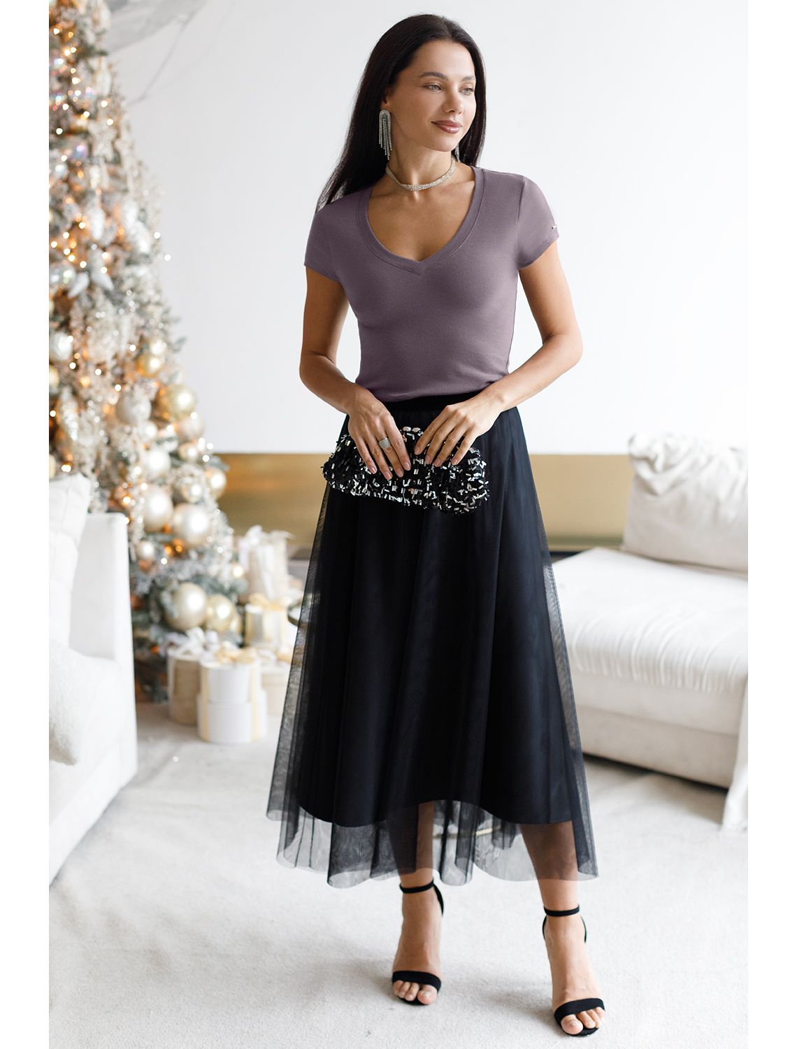 Футболка из плотного трикотажа с плетением риб 1*1 D49.126 кофейный