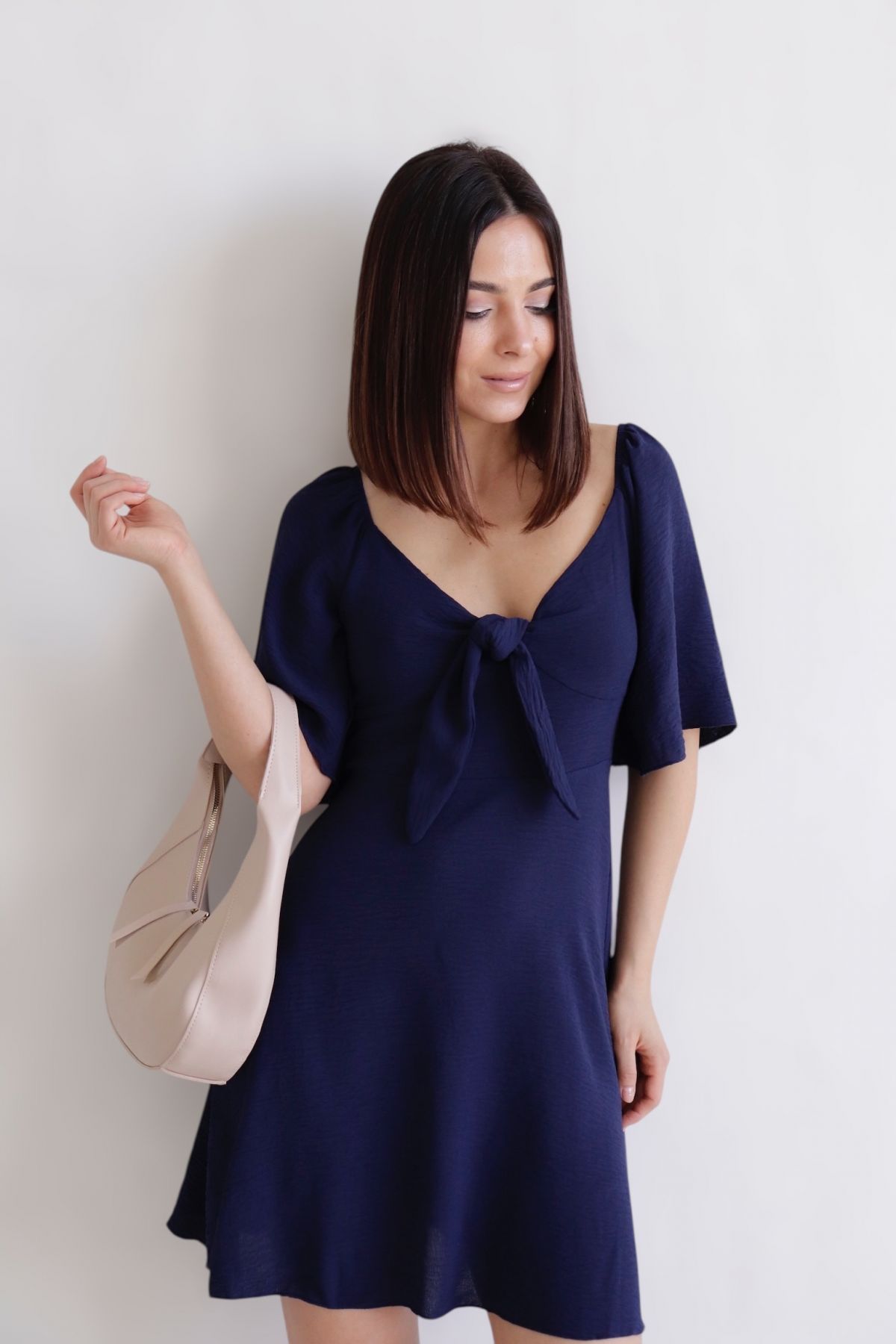 16369 Платье синее с завязками на груди