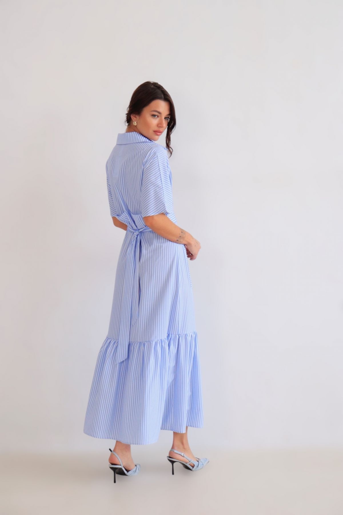 13600 Платье голубое в полоску