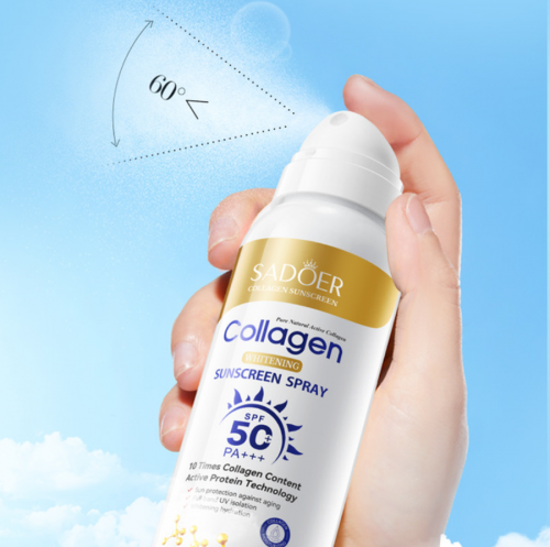 (НЕМНОГО ПОДТЕКШИЙ) Солнцезащитный спрей для лица и тела с Коллагеном SPF50 Sadoer, 150 мл.