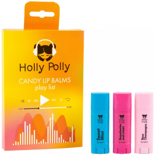 Набор бальзамов для губ Holly Polly CANDY LIP BALMS(Сладка Мята, Розовое Шампанское, Клубника со сливками)