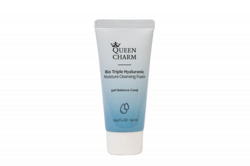 [QUEENCHARM] Пенка для умывания БИОКОМПЛЕКС ГИАЛУРОНОВОЙ КИСЛОТЫ Bio Triple Hyaluronic Moisture Cleansing Foam, 50 мл