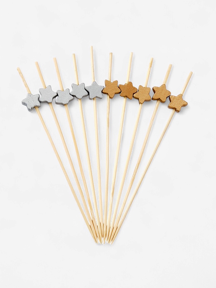 Шпажки для канапе «Звезды» бамбук, цветзолото, серебро, 100 шт.