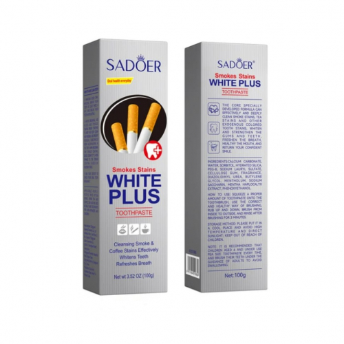 Зубная паста WHITE PLUS Smokes Stains Отбеливающая, от пятен Табака  100г  (SD-10880)