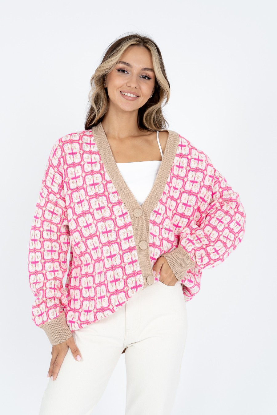 Кардиган 22-7044 розовый one size, Аксессуары: