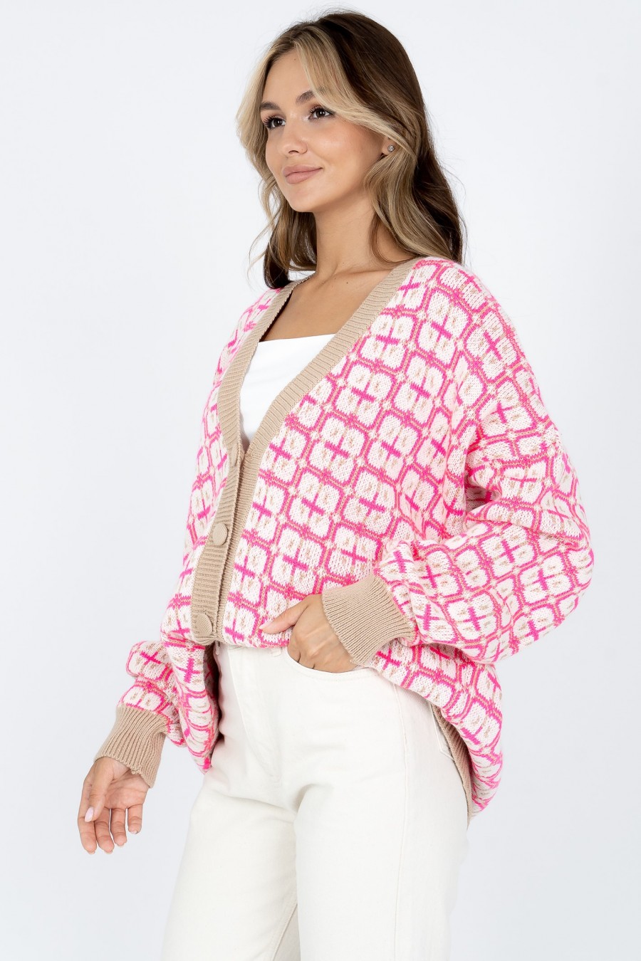 Кардиган 22-7044 розовый one size, Аксессуары: