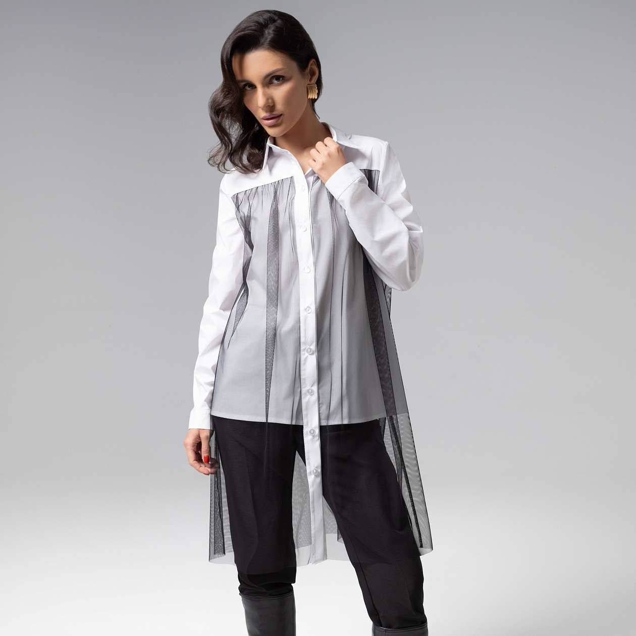 Рубашка комбинированная с сеткой, Срочно на обложку (white)