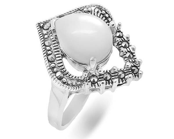 Кольцо из серебра марказит, перламутр, SL-AGA88