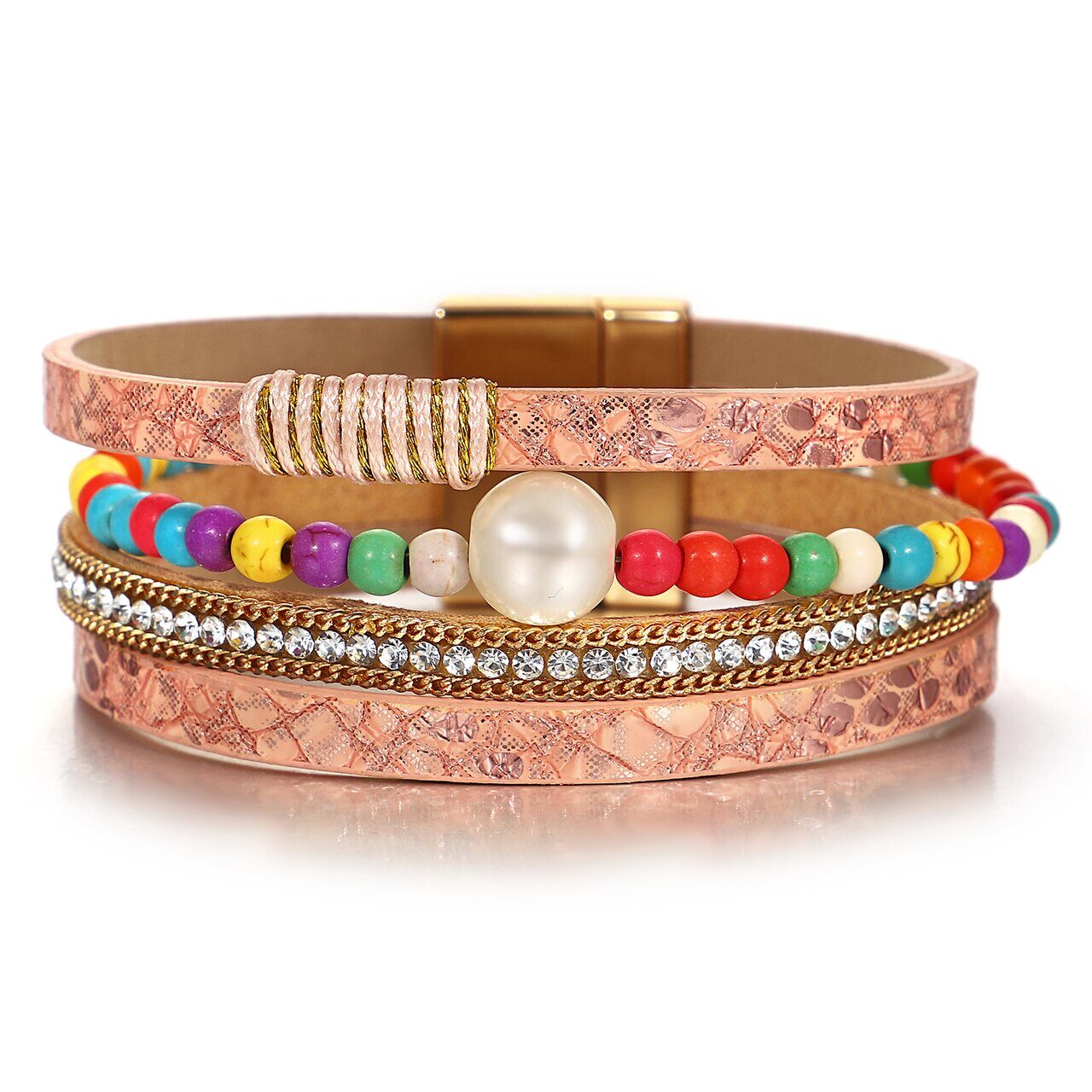 Браслет, жемчуг swarovski , кожа , сталь, ALBW159р
