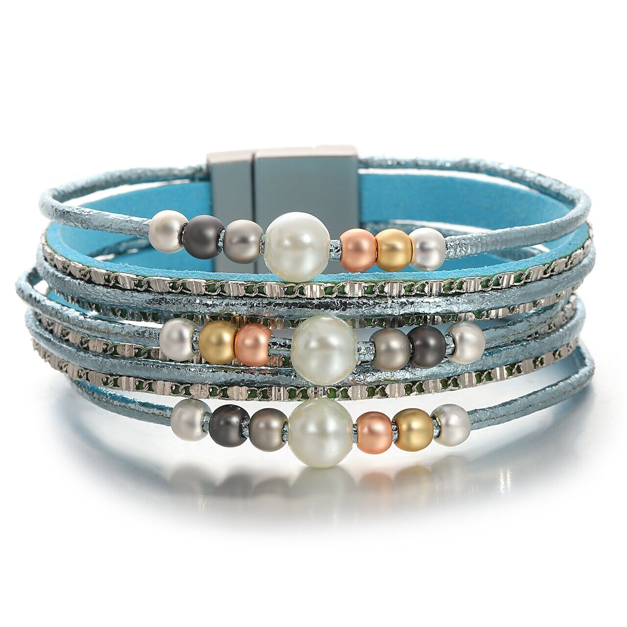 Браслет, жемчуг swarovski , кожа , сталь, ALBW160г