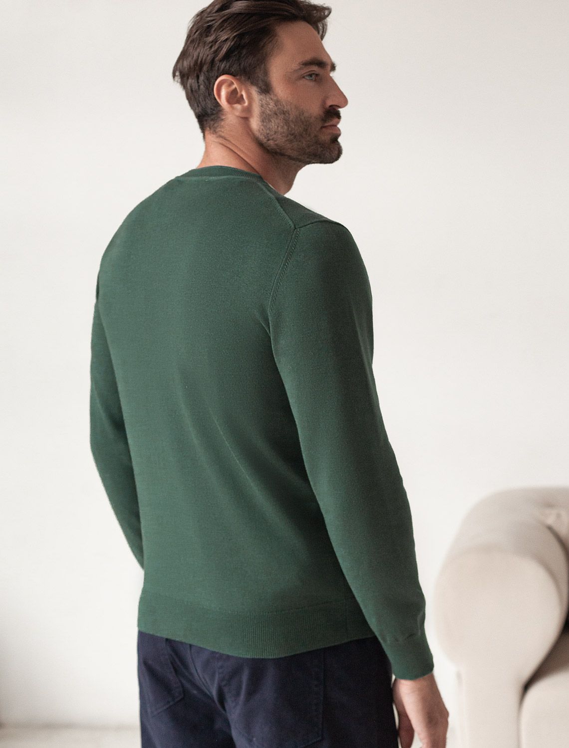 Джемпер с круглым воротом из хлопка с нейлоном U39.014 дымчатый зеленый