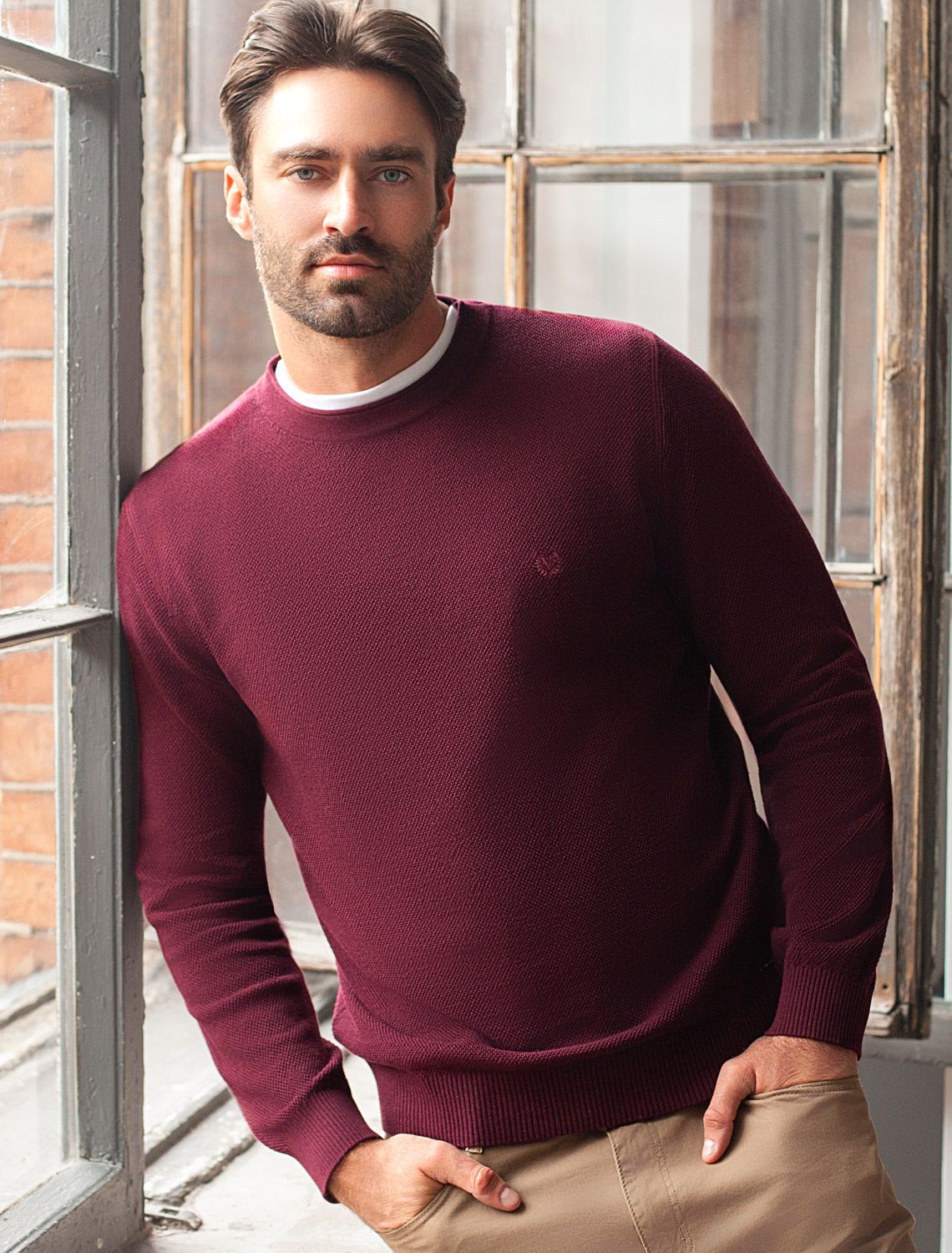 Джемпер фактурной вязки из хлопка с нейлоном U39.015 бургунди