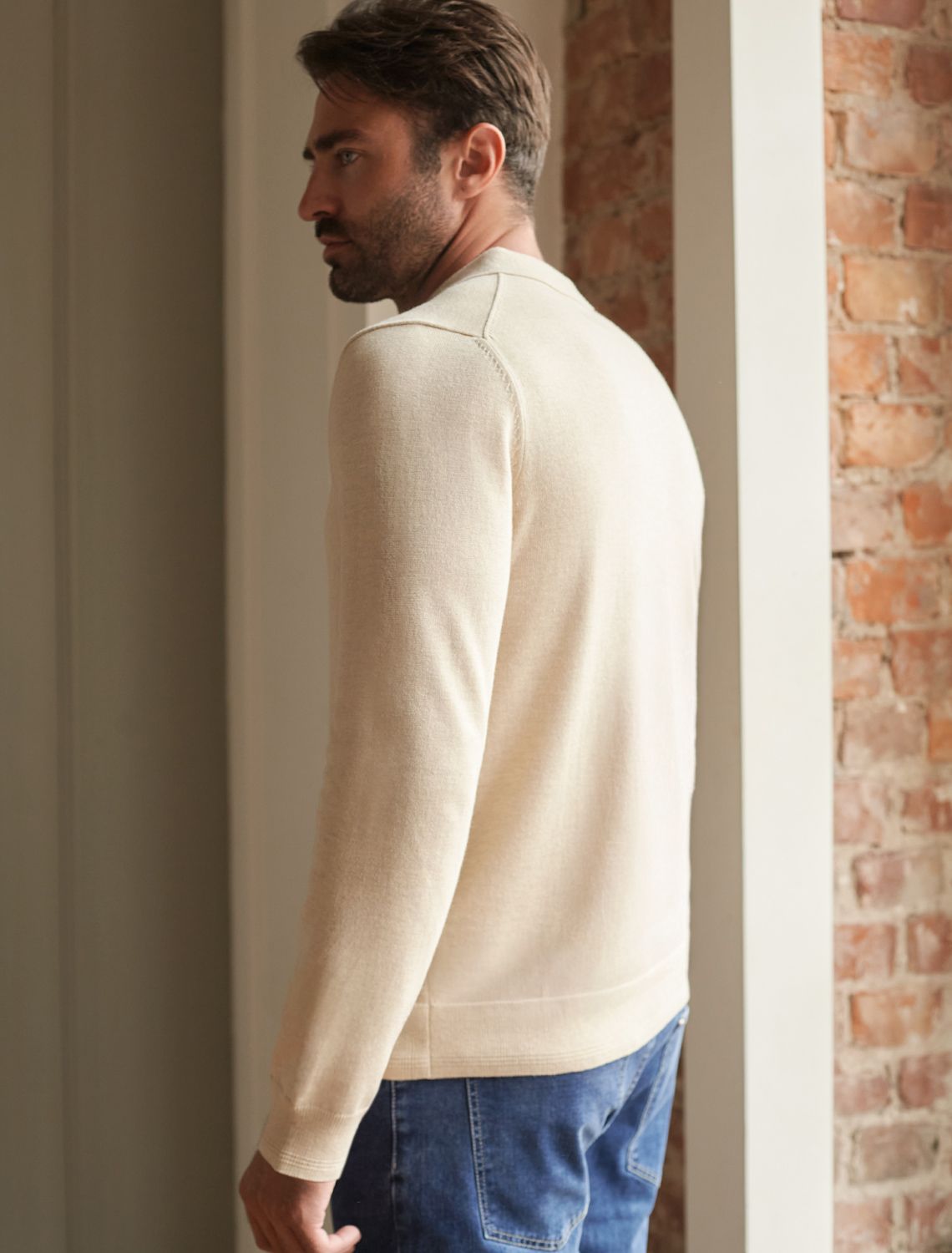 Джемпер-поло из хлопка с нейлоном U39.017 бежевый меланж