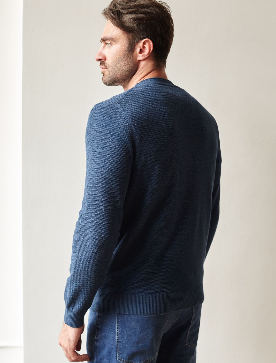 Джемпер фактурной вязки из хлопка с нейлоном U39.015 светло-синий меланж