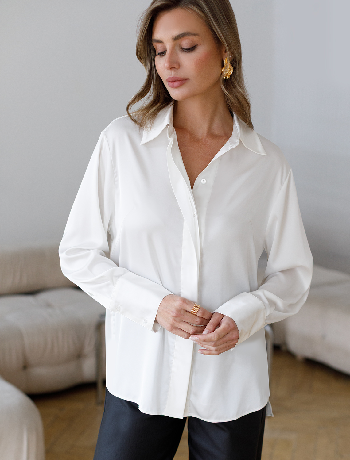 Блузка из сатина с эластаном