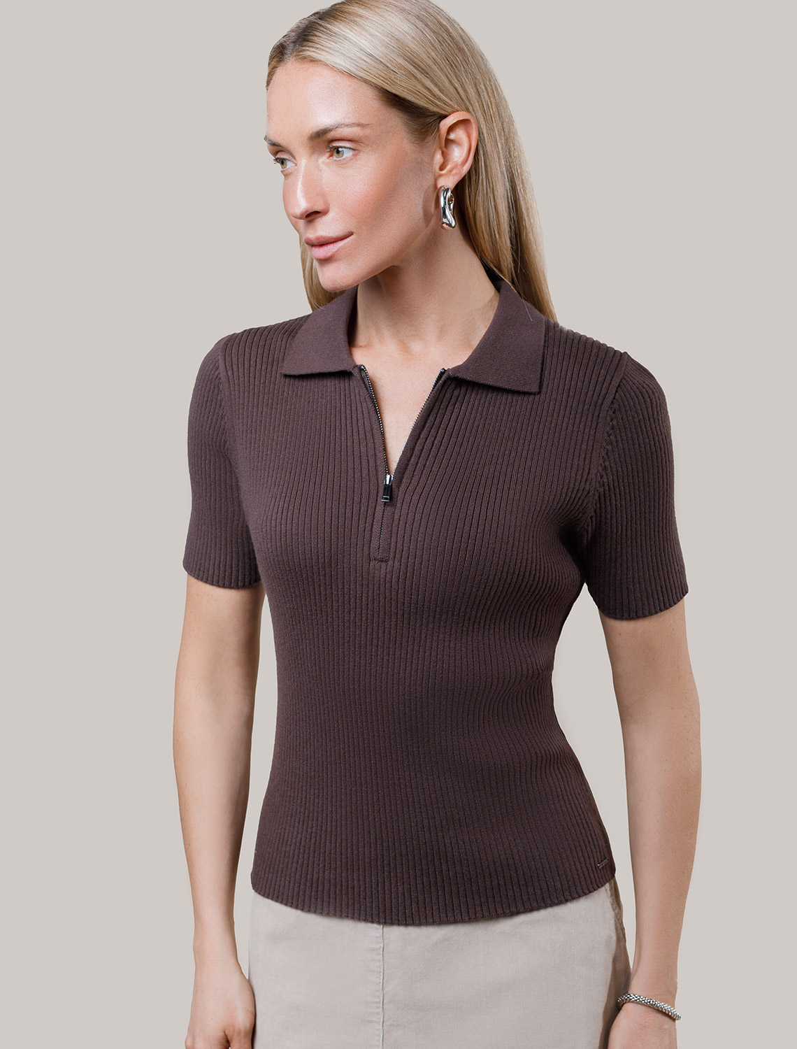 Джемпер-поло с застежкой на молнии из хлопка с кашемиром