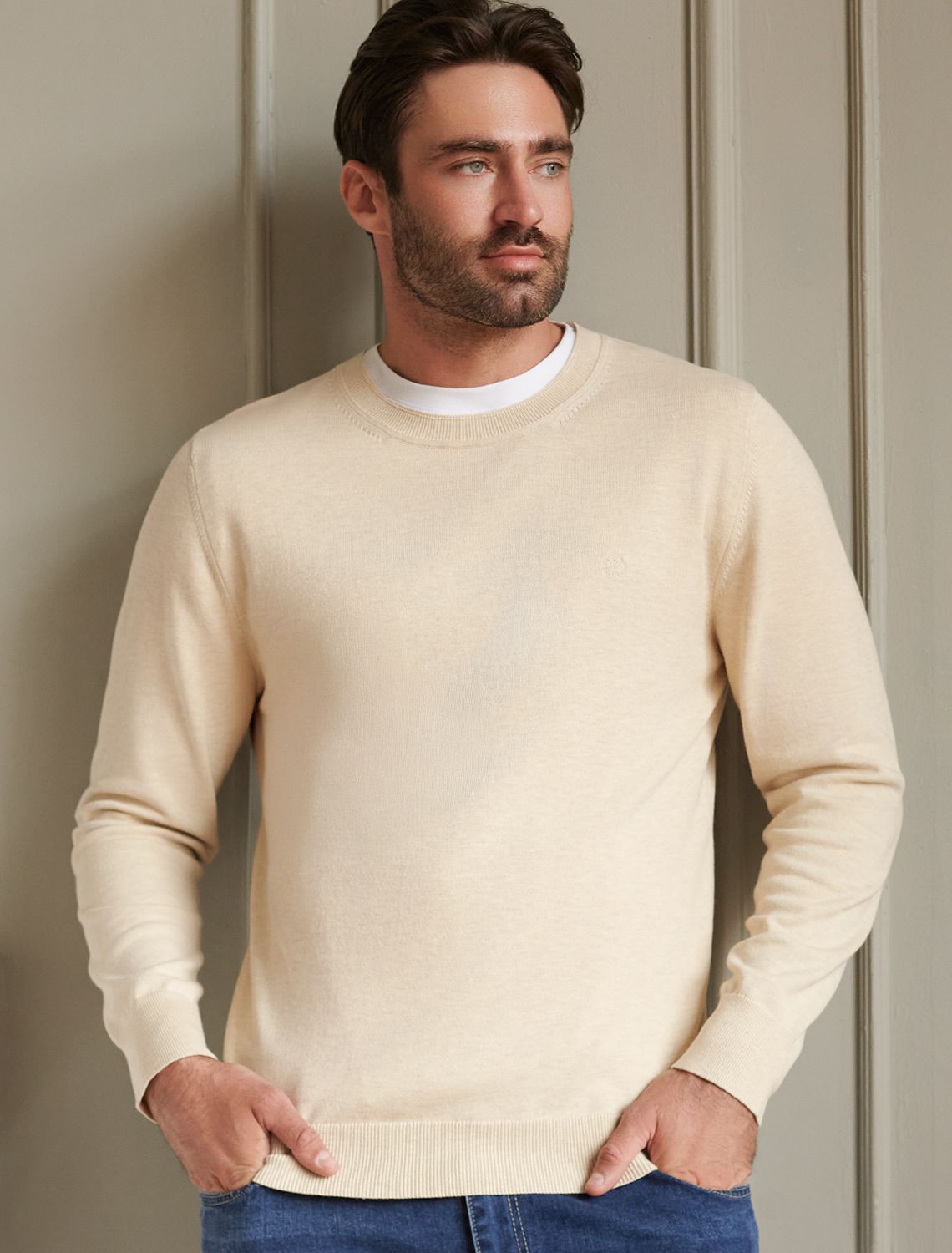 Джемпер с круглым воротом из хлопка с нейлоном