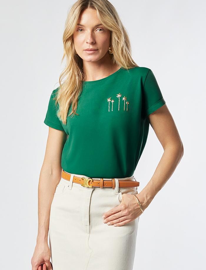 Ст.цена 1290р Футболка из премиального хлопка с авторским принтом D49.097 зеленый_пальмы