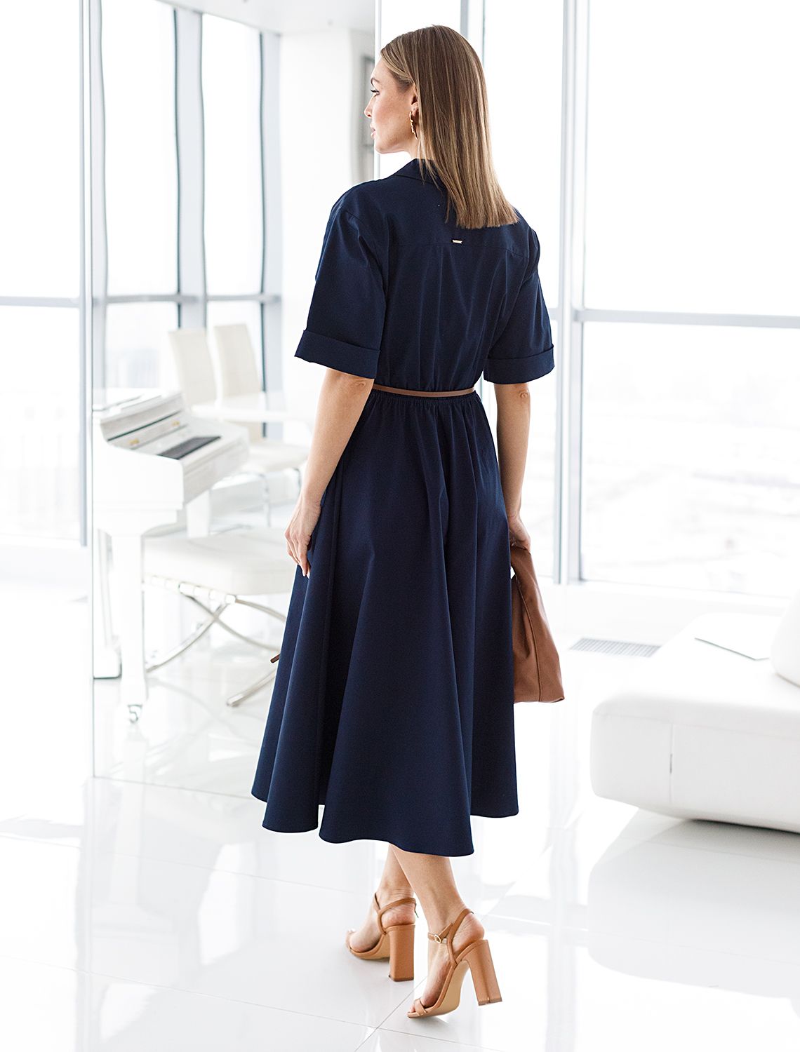 Ст.цена 4290р Платье в стиле сафари с отложным воротником D22.253 синий