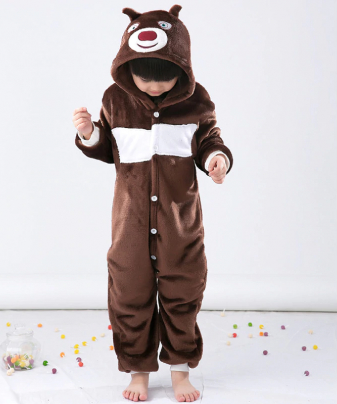 Пижама Кигуруми Медведь коричневый детская . Размер 140 .