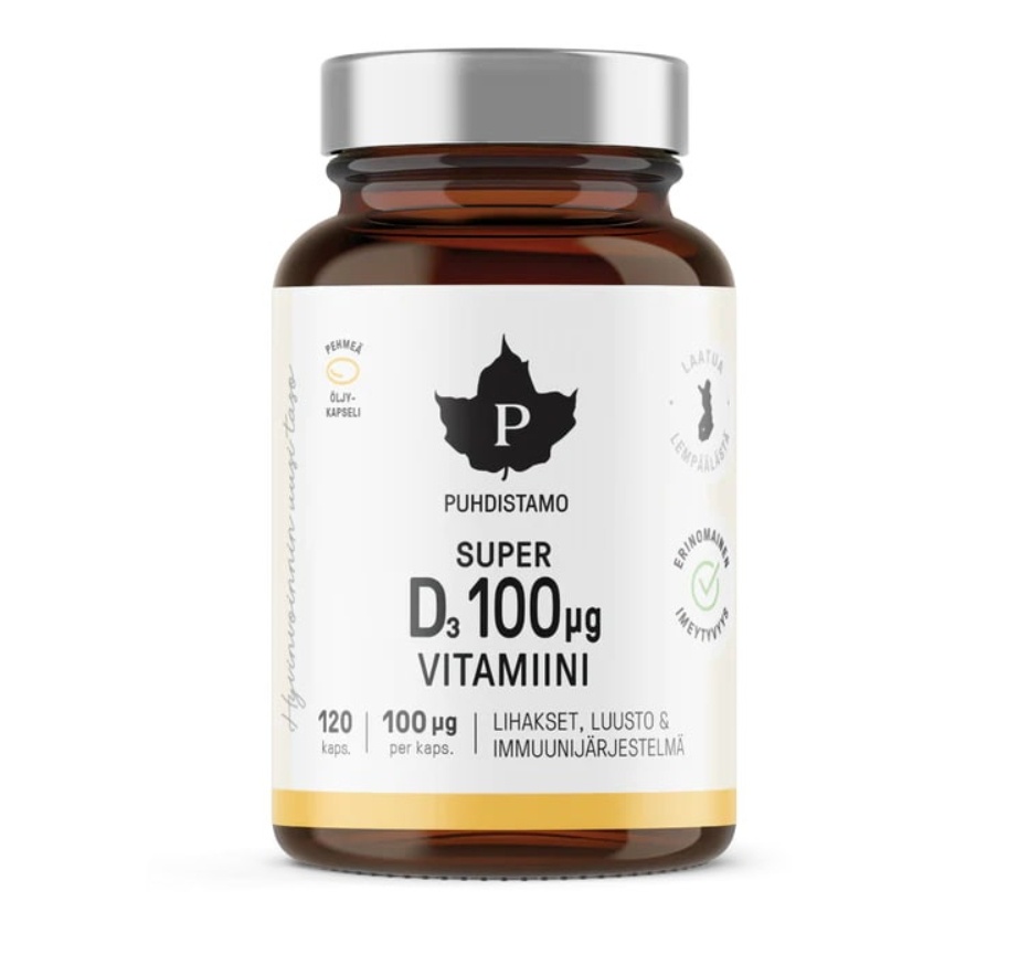 Витамины D усиленного действия 100 мкг Puhdistamo Super D-vitamiini 120 кап