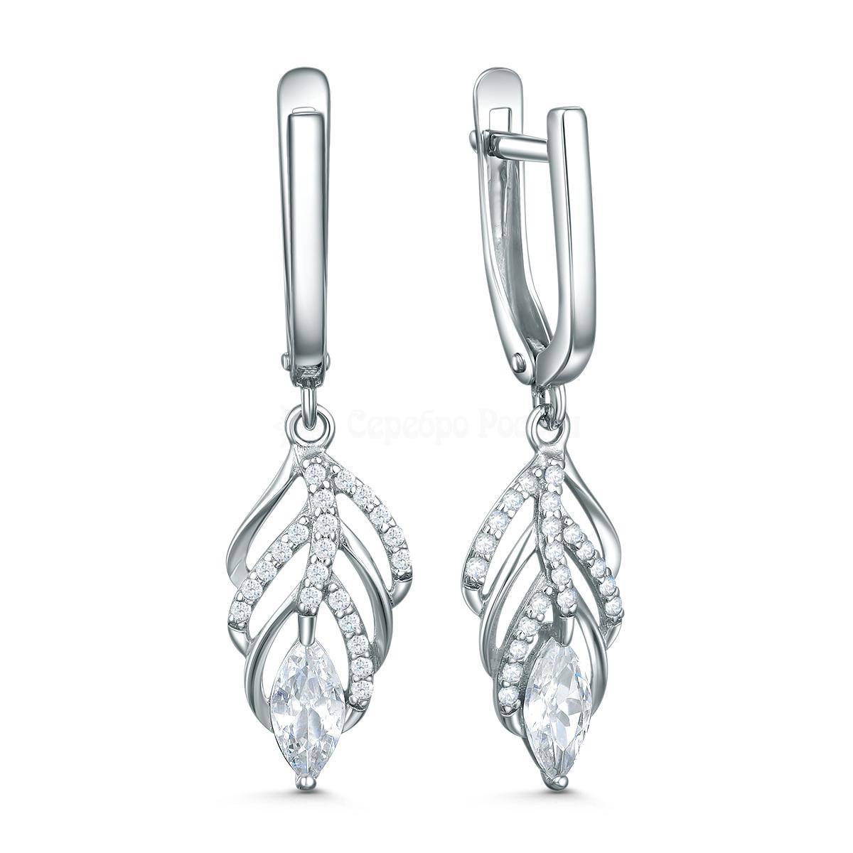 Серьги из серебра с фианитами родированные 11-2080р